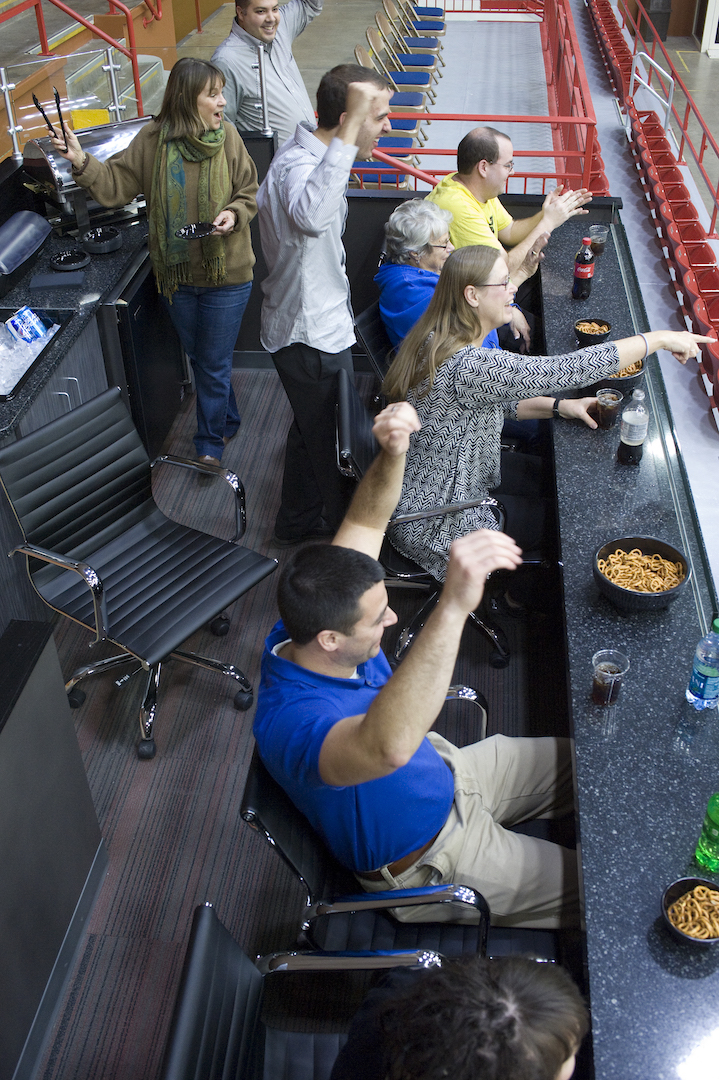 Fans cheering at the Tony's pizza event center in Salina, Kansas