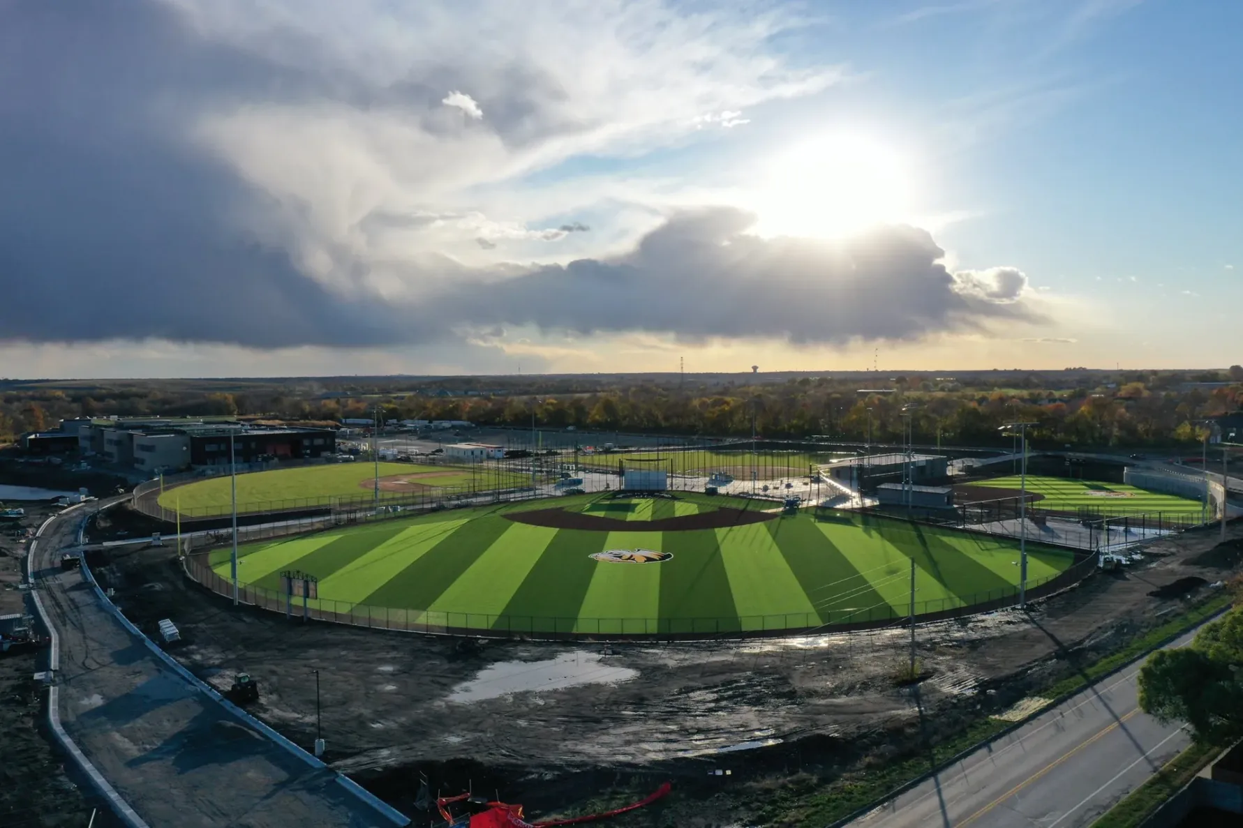 Drone photo of the athletic complex at Lee's Summit East Trails Middle School built by McCownGordon