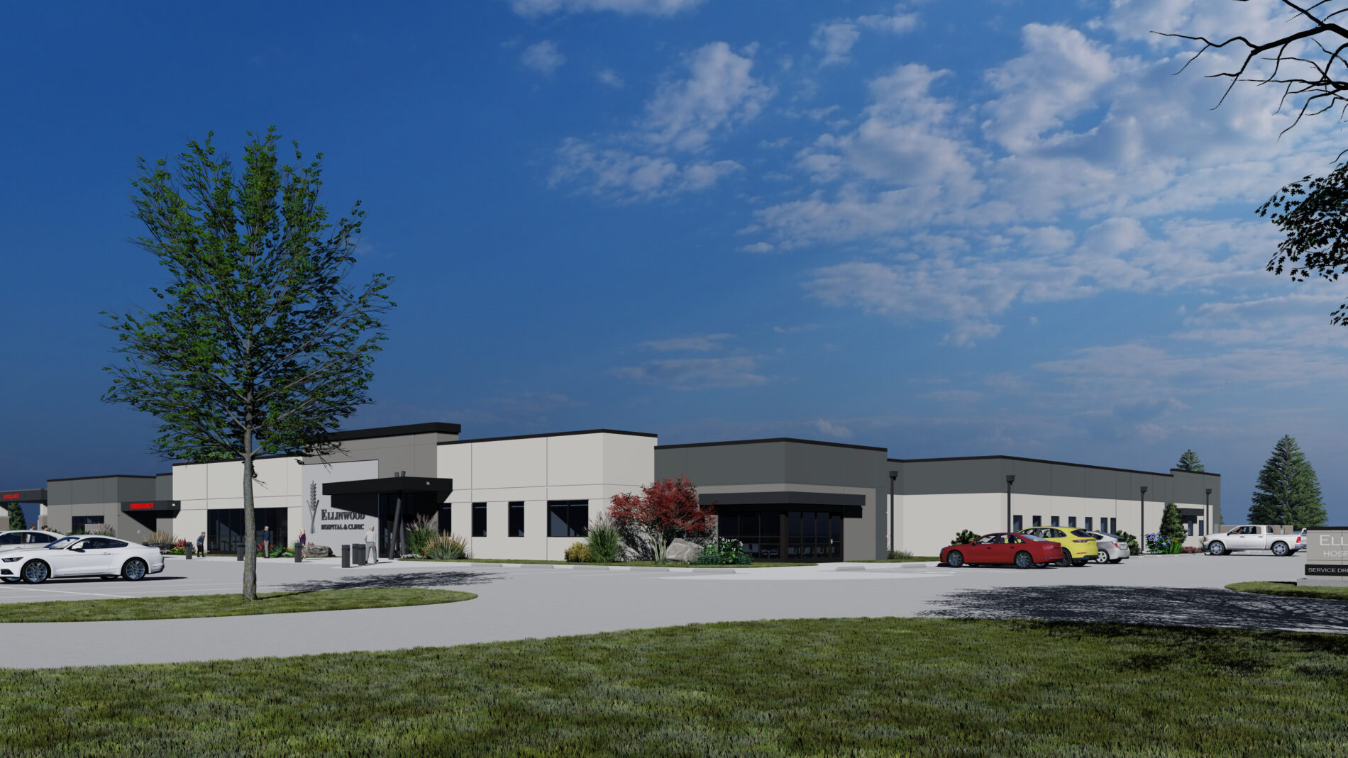 A rendering of Ellinwood Hospital built by McCownGordon Construction.