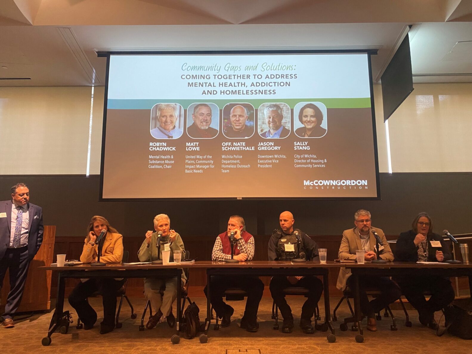 A group of panelists discussing Mental Health, Addiction and Homelessness in Wichita, Kansas at a McCownGordon event