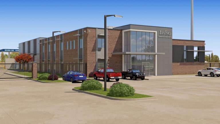 A rendering of the student transportation and logistics center at Irving ISD