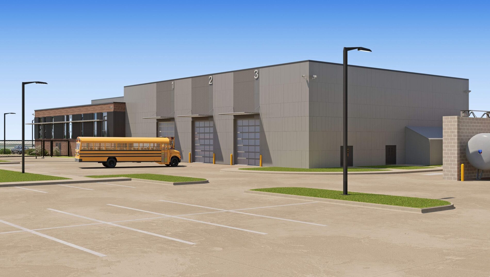 A rendering of the student transportation and logistics center at Irving ISD
