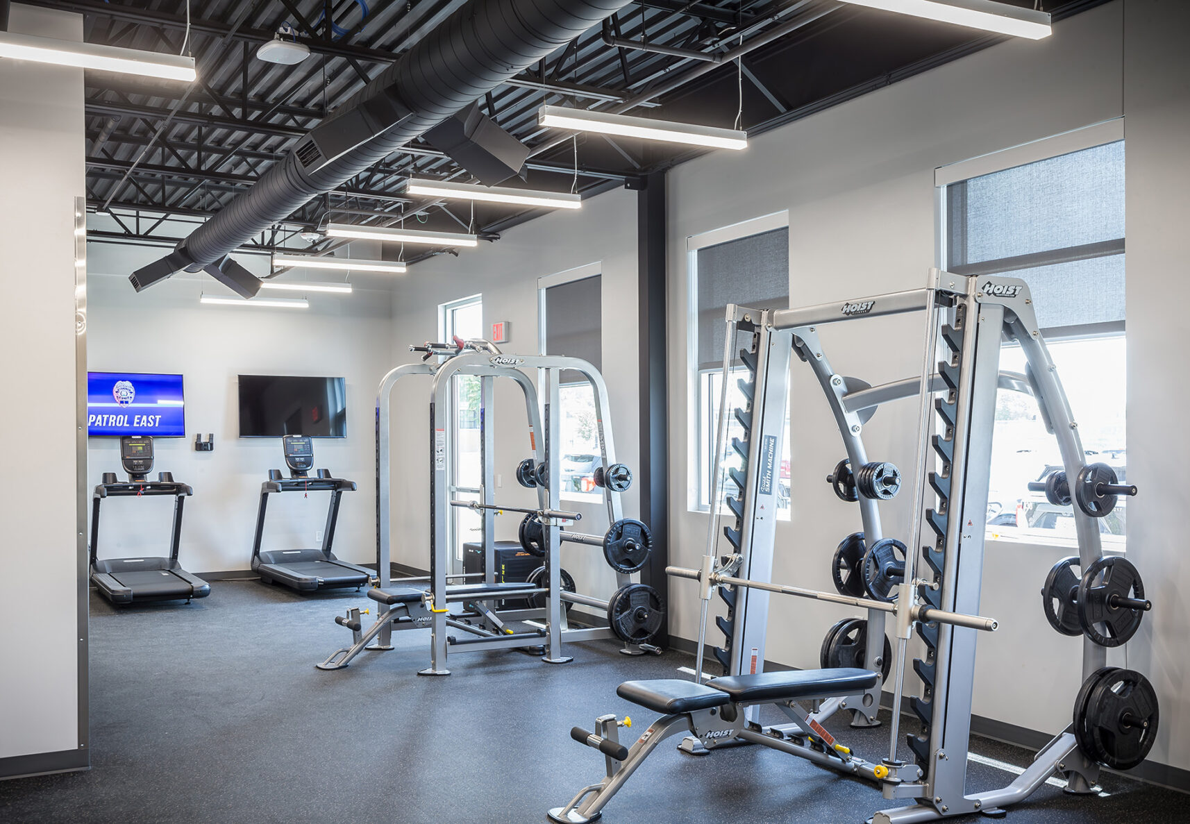 Workout area inside Wichita Patrol East Substation built by McCownGordon Construction.