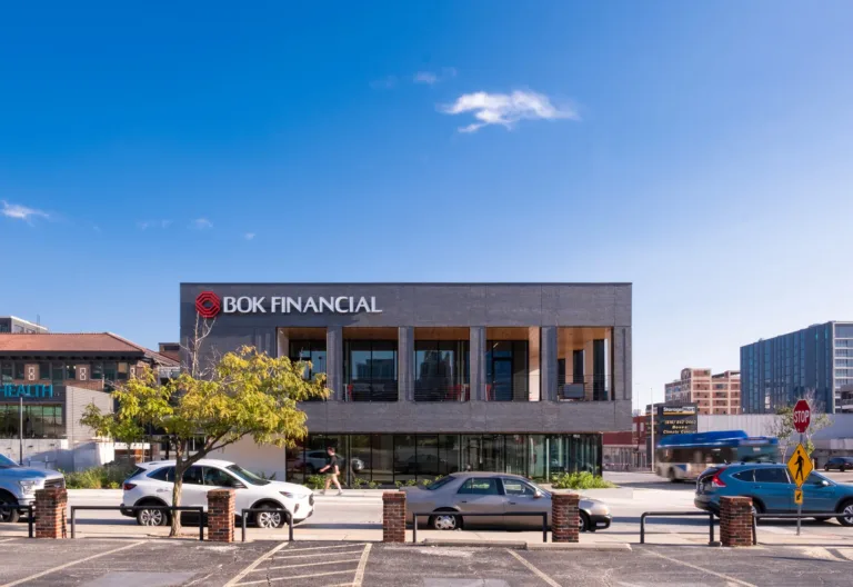 BOK Financial building built by McCownGordon with a few cars sitting out front