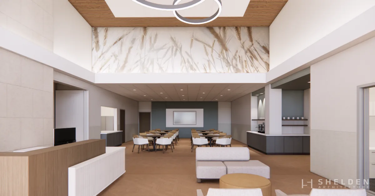 Rendering of the reception area with seating at the Park City Senior Center