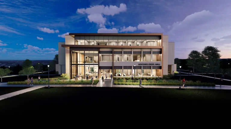 Exterior Rendering of Washburn University Advisors Excel Hall.