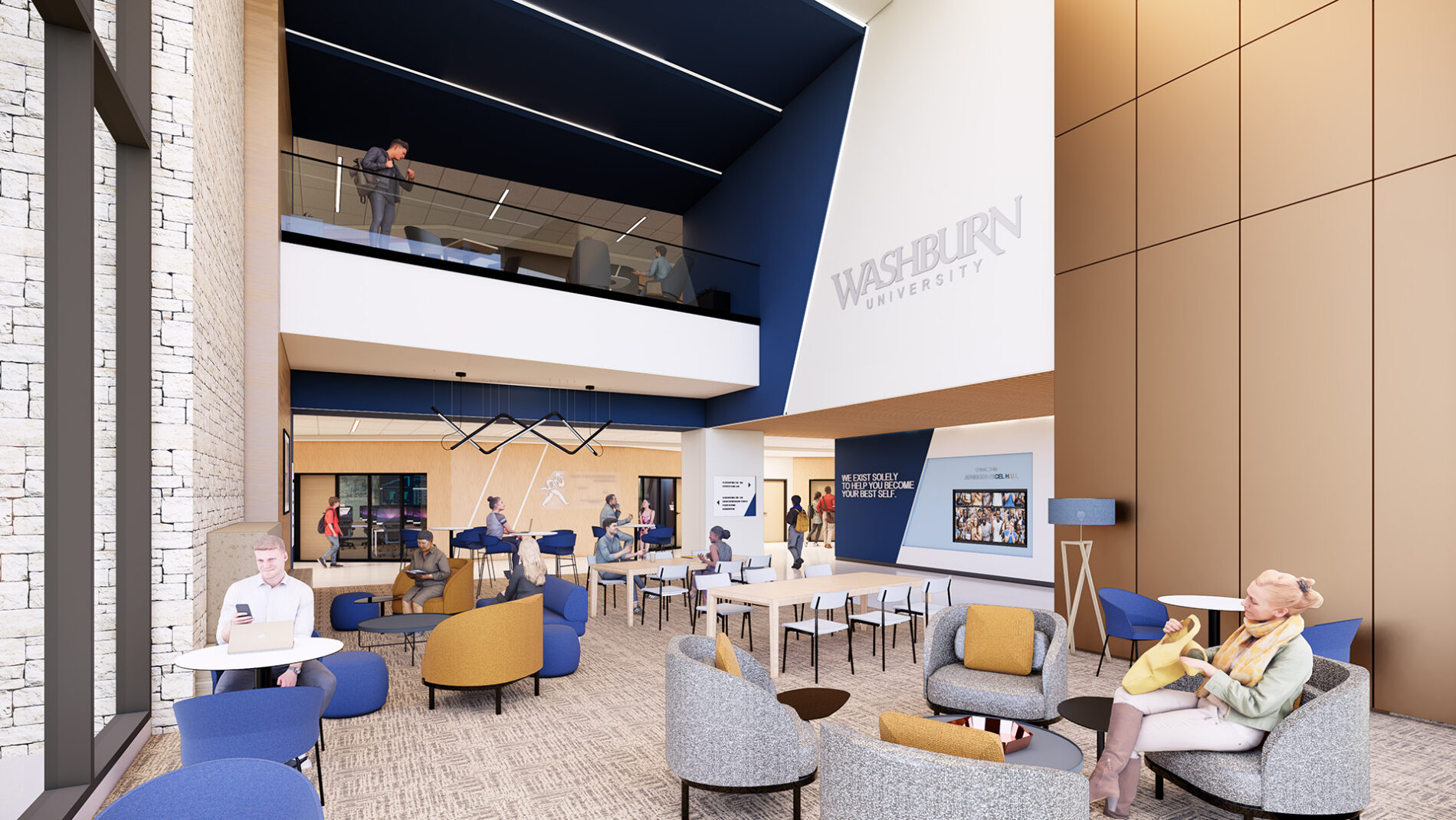 Rendering of the lobby at Washburn University Advisors Excel Hall.