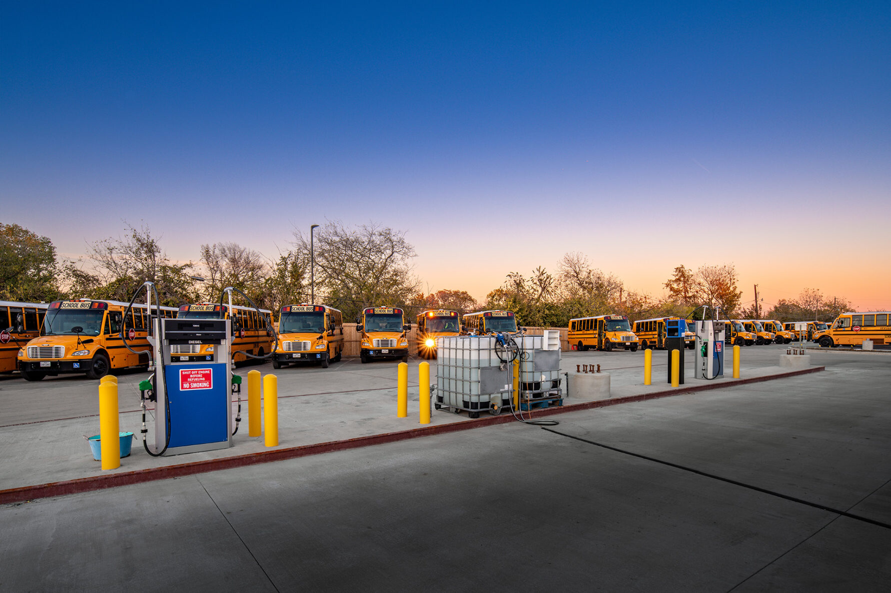 Busses lined up at the Irving ISD Transportation Center